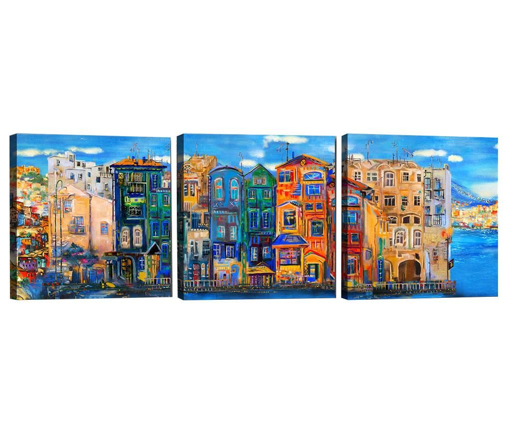 Set 3 tablouri City View 30x30 cm - Tablo Center, Albastru,Multicolor